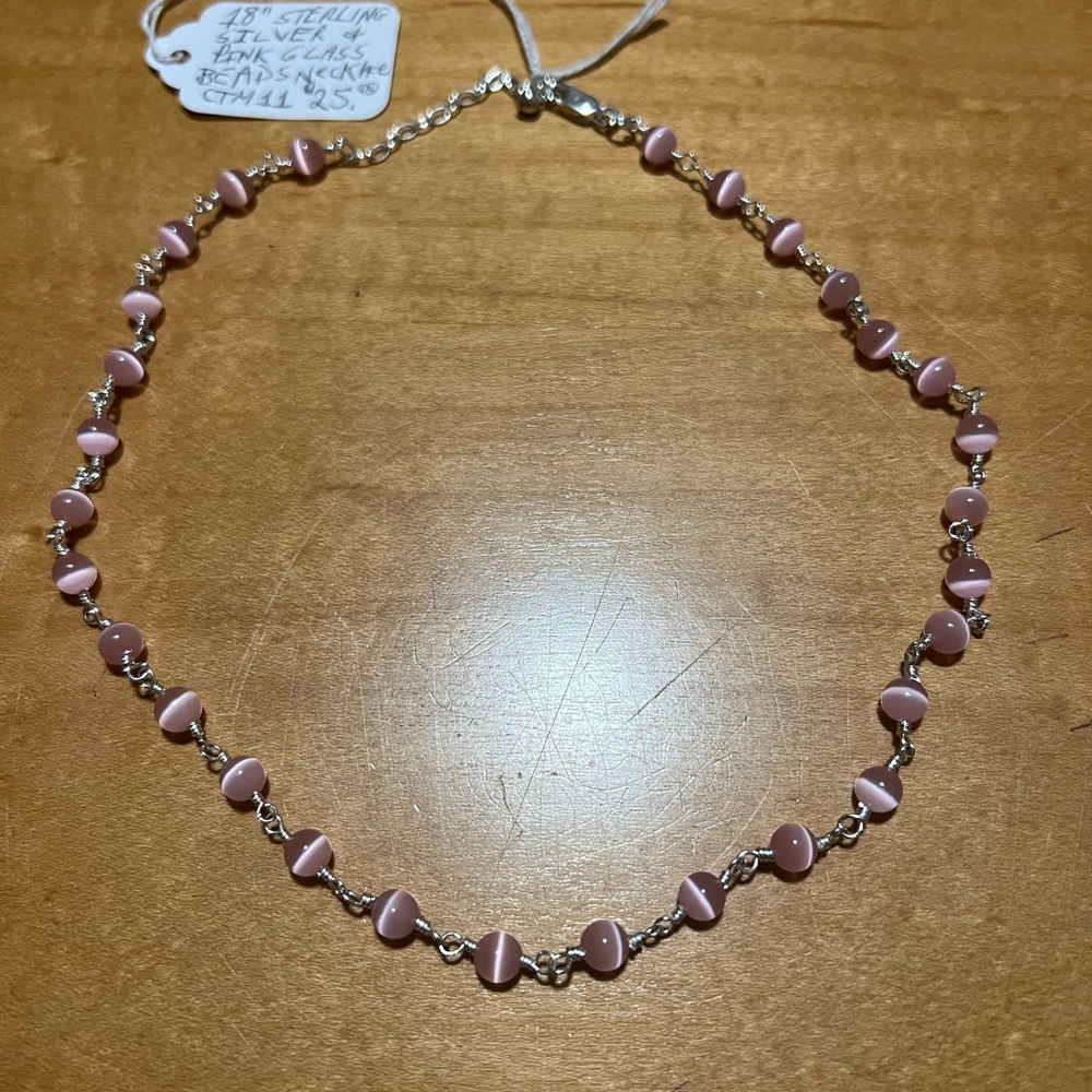 ONE BRAND NEW 18” STERLING SILVER & GLASS BEADS NECKLACE CTM11